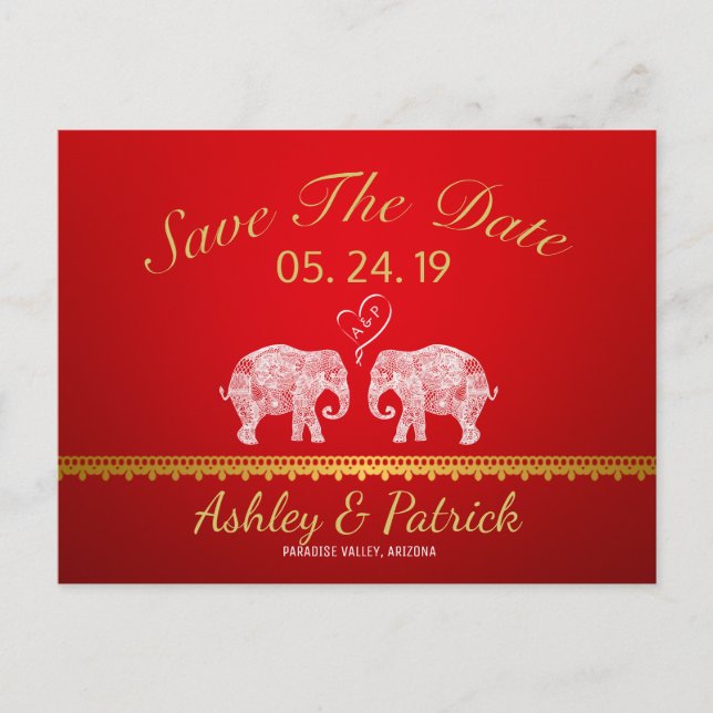 Carte Postale Faire-part TONNES D'AMOUR-Elephant Couple Indien Sauvez la da (Devant)