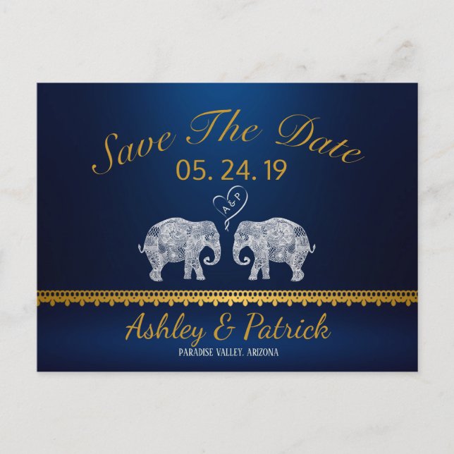 Carte Postale Faire-part TONNES D'AMOUR-Elephant Couple Indien Sauvez la da (Devant)