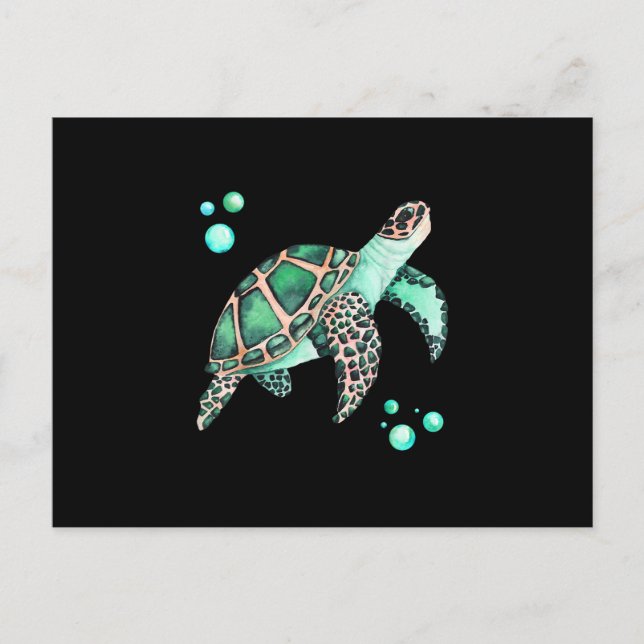 Carte Postale Faire-part Tortue de mer magnifique aquarelle (Devant)