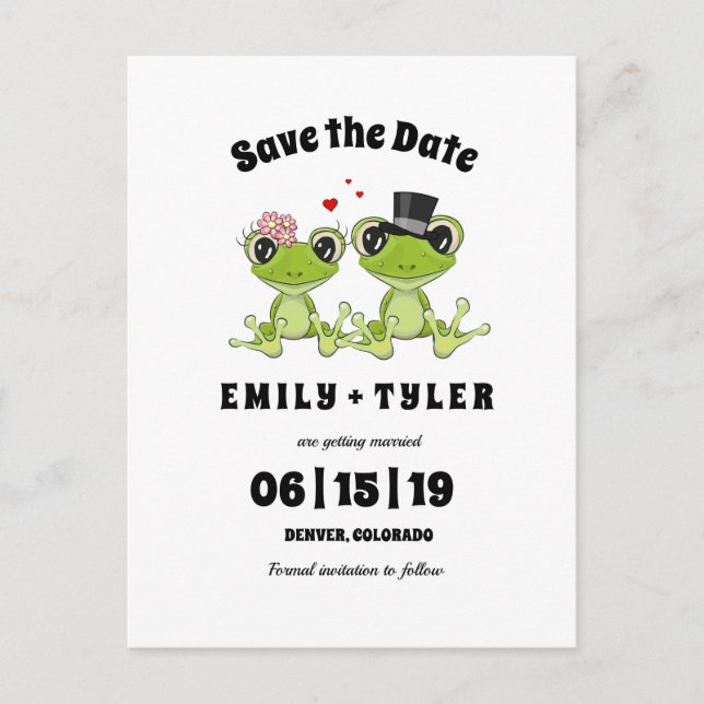 Carte Postale Faire-part Totalement amoureux Mariage Grenouille Save The Da (Devant)