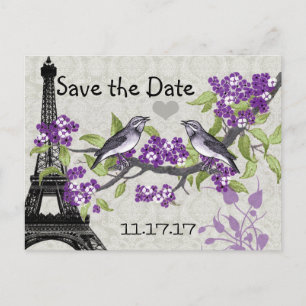 Carte Postale Faire-part Tour Eiffel Amour Vintage Épargnez la Date