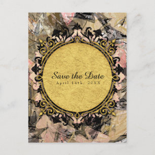 Carte Postale Faire-part Tourbillon Abstrait Rose Noir & Or Save the Date
