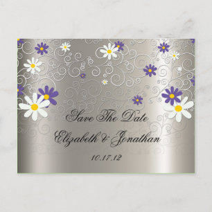 Carte Postale Faire-part Tourbillons de marguerites blanches violettes sur 