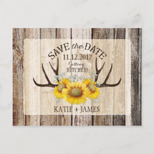 Carte Postale Faire-part Tournesol Antlers Bois Rustique Enregistrer la dat