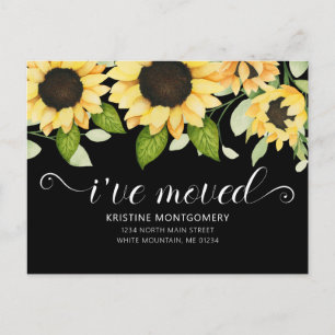 Carte Postale Faire-part Tournesol Chic Aquarelle Floral Noir Je Suis Démén