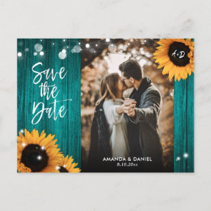 Carte Postale Faire-part Tournesol En Bois turquoise Enregistrer La Date Ph