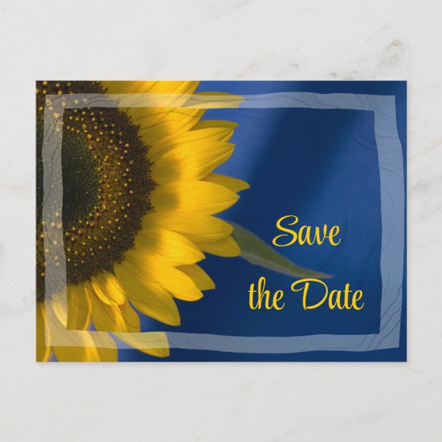 Carte Postale Faire-part Tournesol en mariage bleu Enregistrer la date (Devant)