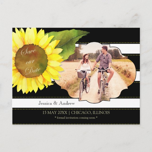 Carte Postale Faire-part Tournesol et rayures Mariage Photo Enregistrer la  (Devant)