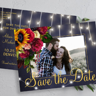Carte Postale Faire-part Tournesol et roses mariage photo enregistrer la da