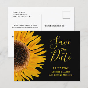 Carte Postale Faire-part Tournesol Jaune Rustique Noir Enregistrer La Date