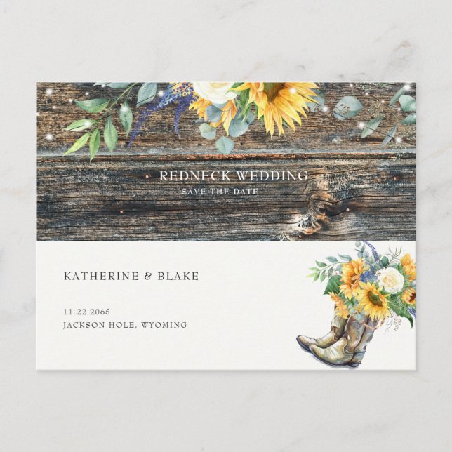Carte Postale Faire-part Tournesol rustique Mariage Redneck Enregistrer la  (Devant)