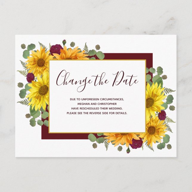 Carte Postale Faire-part Tournesol rustique Rouge Roses Mariage Modifier la (Devant)