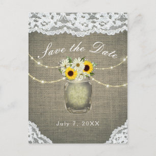 Carte Postale Faire-part Tournesols à dentelle de jute et marguerites Mason