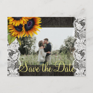 Carte Postale Faire-part Tournesols grange rustique bois sauver la date mar
