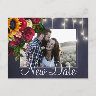 Carte Postale Faire-part Tournesols roses reprogrammation nouvelle date mar