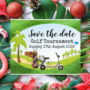 Carte Postale Faire-part Tournoi de golf de sauvegarde de date avec vue sur