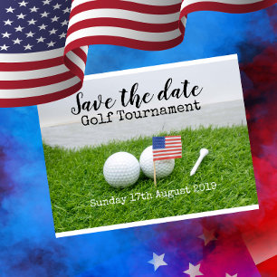 Carte Postale Faire-part Tournoi de golf "Golf Save the date" avec le drape