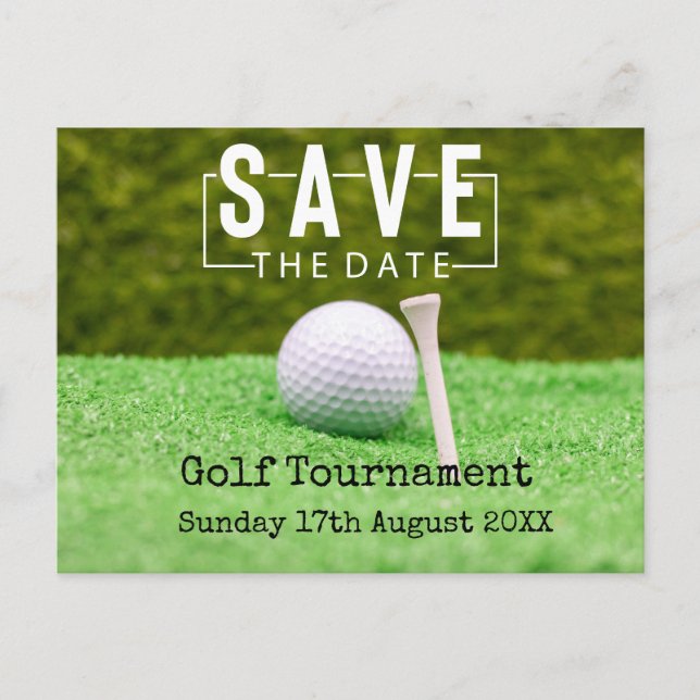 Carte Postale Faire-part Tournoi de golf "Golf Save the date" sur gazon ver (Devant)