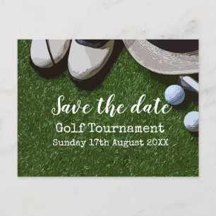 Carte Postale Faire-part Tournoi de golf Golf Save the date sur vert 