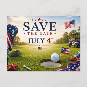 Carte Postale Faire-part Tournoi de golf Save the date avec le drapeau des