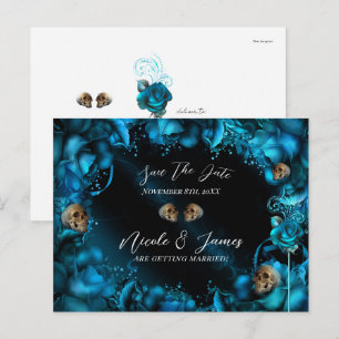 Carte Postale Faire-part Toutes les Roses Turquoise Crânes Sauvegarder la D