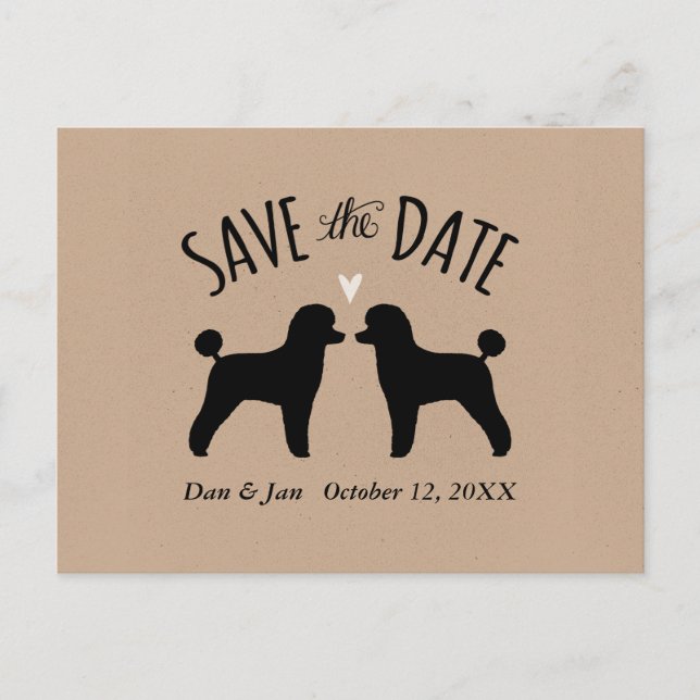 Carte Postale Faire-part Toy Poodle Silhouettes Mariage Enregistrer la date (Devant)