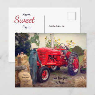 Carte Postale Faire-part Tracteur agricole Red Rustic Pays Nous avons démén