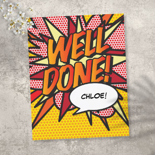 Carte Postale Faire-part TRAVAIL BIEN FAIT Fun Retro Comic Book Pop Art