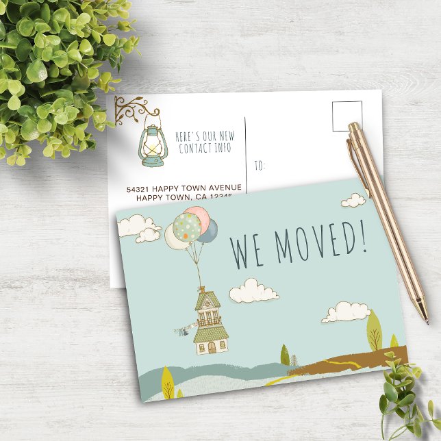 Carte Postale Faire-part Très Amusant Nous Avons Déménagé | Balloon House (Cute Fun We Moved | Balloon House Announcement Postcard)