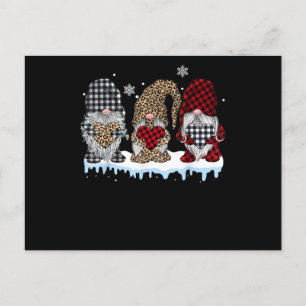 Carte Postale Faire-part Trois Gnomes Dans Le Buffle Léopard Plaid Noël