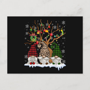 Carte Postale Faire-part Trois Gnomes Léopard Buffalo Plaid Rouge Noël L