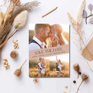 Carte Postale Faire-part Trois photos en collage Mariage Bohème Save the Da