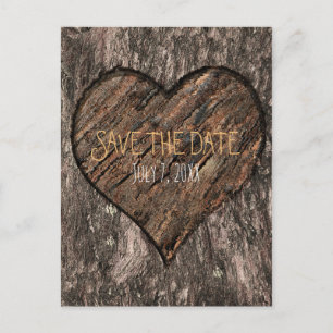 Carte Postale Faire-part Tronc Arbre Carbé Rustique Enregistrer La Date