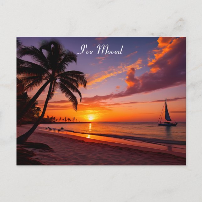 Carte Postale Faire-part Tropical Beach at Sunset Nouvelle adresse (Devant)