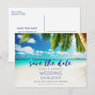 Carte Postale Faire-part Tropical Beach Destination Wedding Enregistrer la 