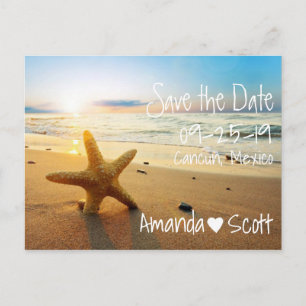 Carte Postale Faire-part Tropical Beach Sunset Starfish Enregistrer la date