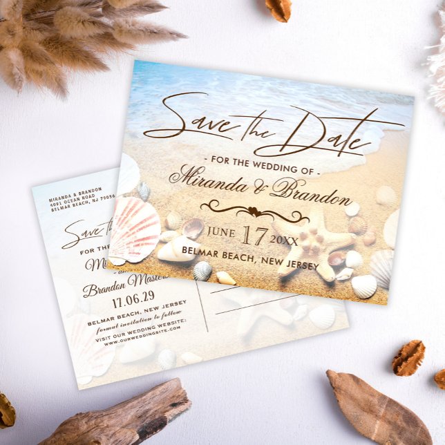 Carte Postale Faire-part Tropical Beach Wedding Starfish Enregistrer la dat (Créateur téléchargé)