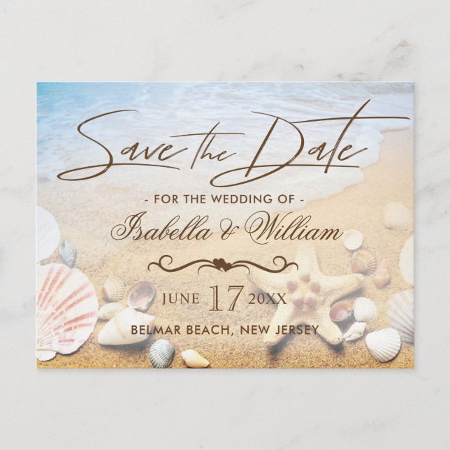 Carte Postale Faire-part Tropical Beach Wedding Starfish Enregistrer la dat (Devant)
