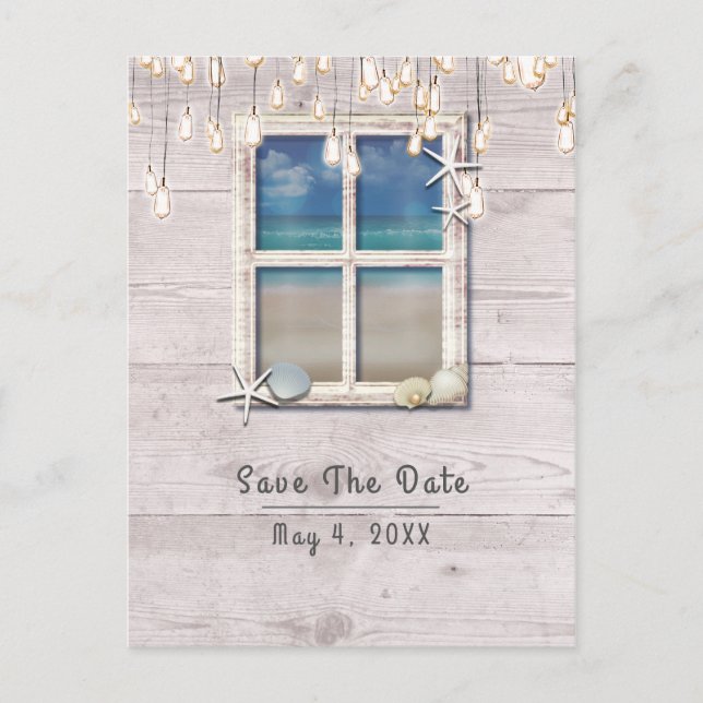 Carte Postale Faire-part Tropical Beach Window Bois blanc Enregistrer la da (Devant)