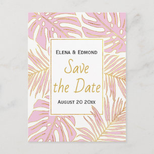 Carte Postale Faire-part Tropical feuilles moderne rose mariage Save the Da