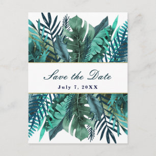 Carte Postale Faire-part Tropical Green Turquoises mariage Enregistrer la d