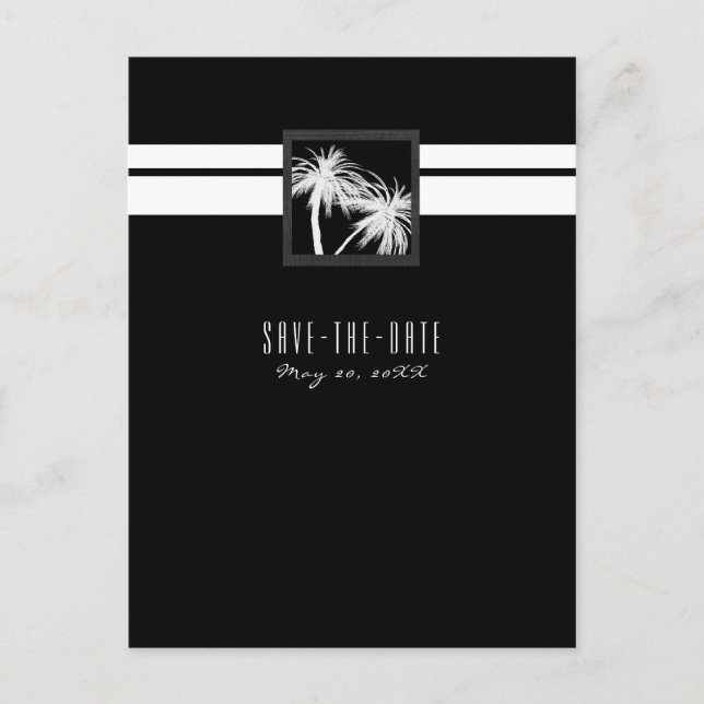 Carte Postale Faire-part Tropical Palm Noir & Blanc Moderne Enregistrez la  (Devant)