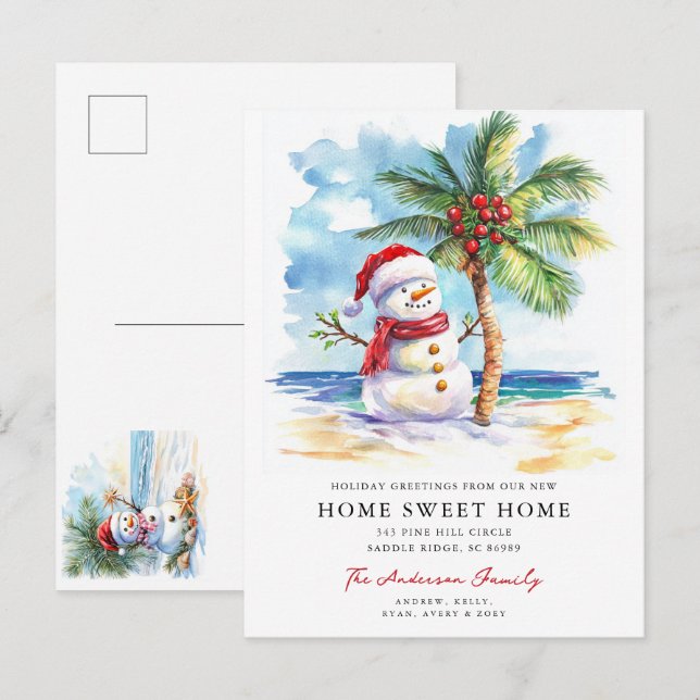 Carte Postale Faire-part Tropical Snowman Home Sweet Home Card (Devant / Derrière)