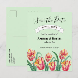 Carte Postale Faire-part Tulipes perroquets jaunes vibrants Mariage Enregis