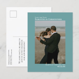 Carte Postale Faire-part Turquoise Minimaliste Simple Photo Mariage Enregis