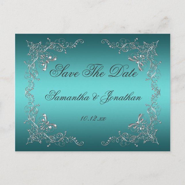 Carte Postale Faire-part Turquoise Ombre Ornate Silver Fils Enregistrer La  (Devant)