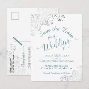 Carte Postale Faire-part Turquoise sur fond blanc Mariage Save the Date arg