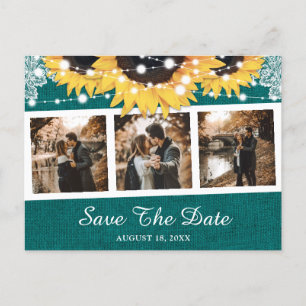 Carte Postale Faire-part Turquoise Tournesol Mariage Photo Enregistrer La D