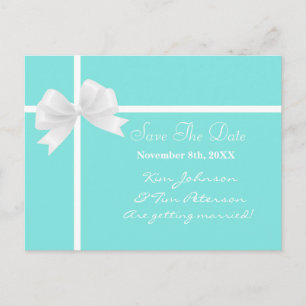 Carte Postale Faire-part Turquoise Turquoise Blue & Bow Wedding Enregistrer