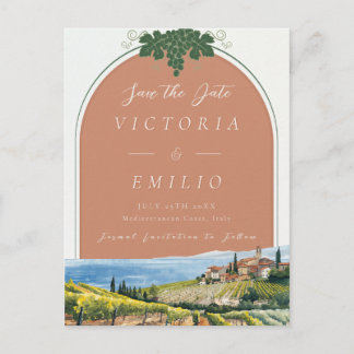 Carte Postale Faire-part Tuscan Vineyard Terracotta Save the Date Card